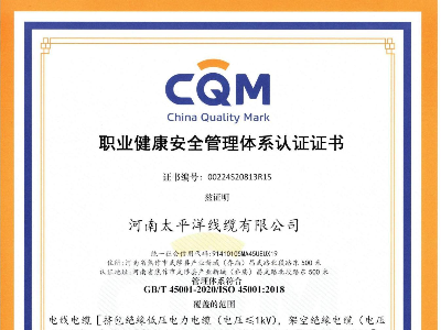 職業健康安全管理體系認證證書
